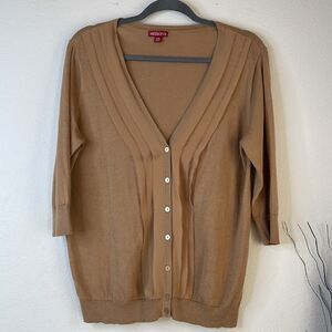 Merona Camel Cardigan Womens XXL 100 Cotton Chiffon Trim Button Front 3/4 Sleeve